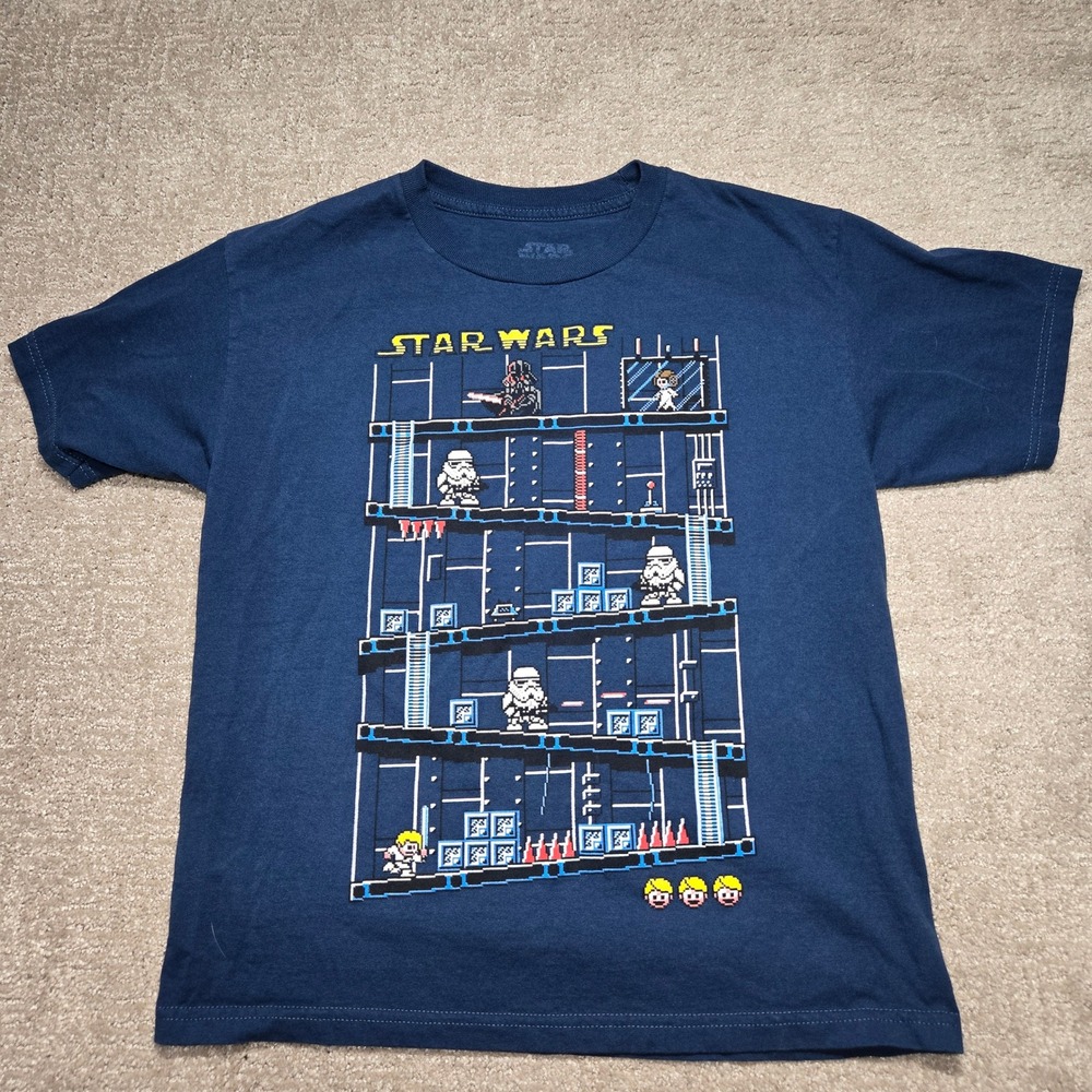 Star Wars Mens Navy Blue 8-Bit Retro Video Game Graphic T-Shirt XL Pixel Art